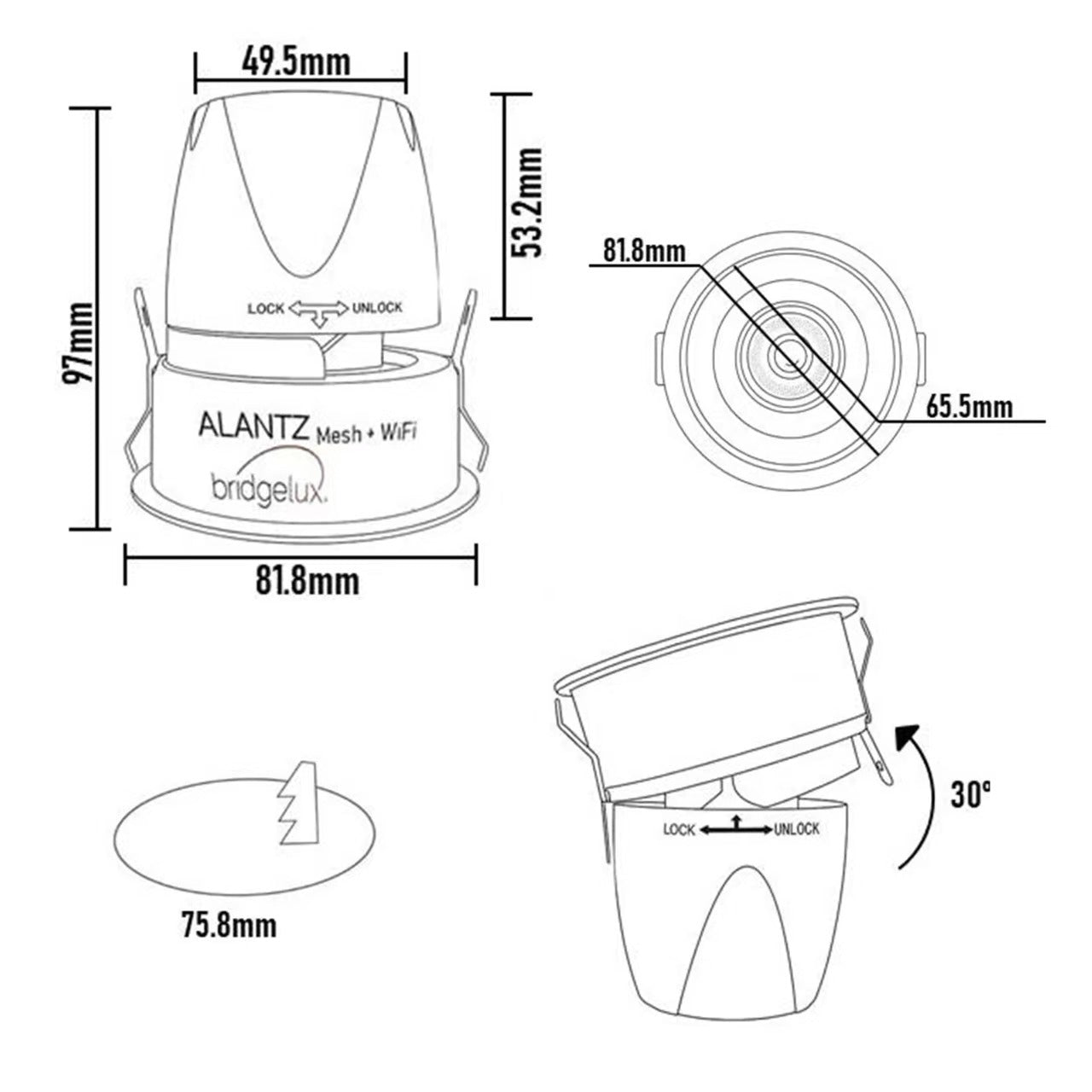 ALANTZ AL66 -12W SMART COB TRI COLOR LED DOWNLIGHT BRIDGELUX LED CHIPSET, Works with Smart-life App Google N Alexa