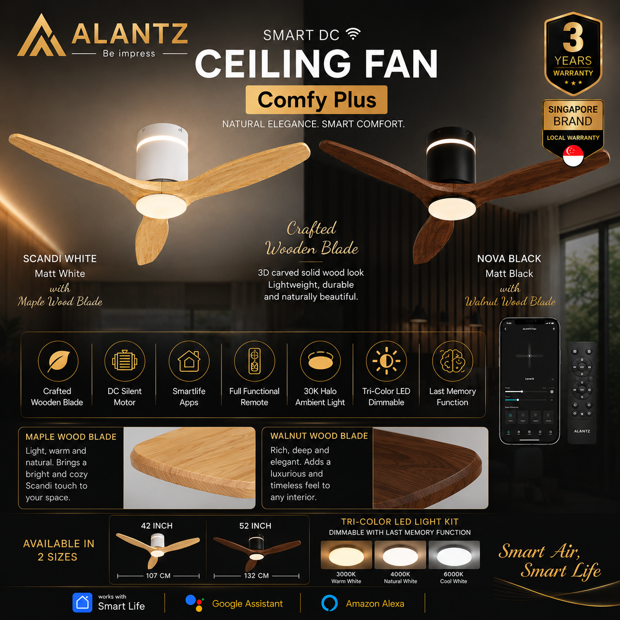ALANTZ Comfy Plus Smart DC Ceiling Fan with LED Light