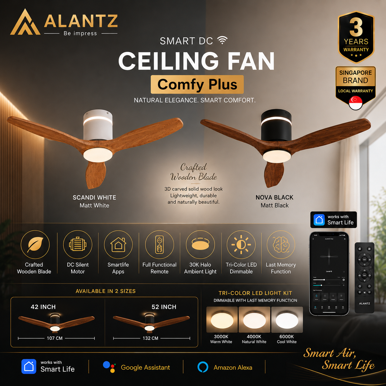 ALANTZ Comfy Plus Smart DC Ceiling Fan with LED Light
