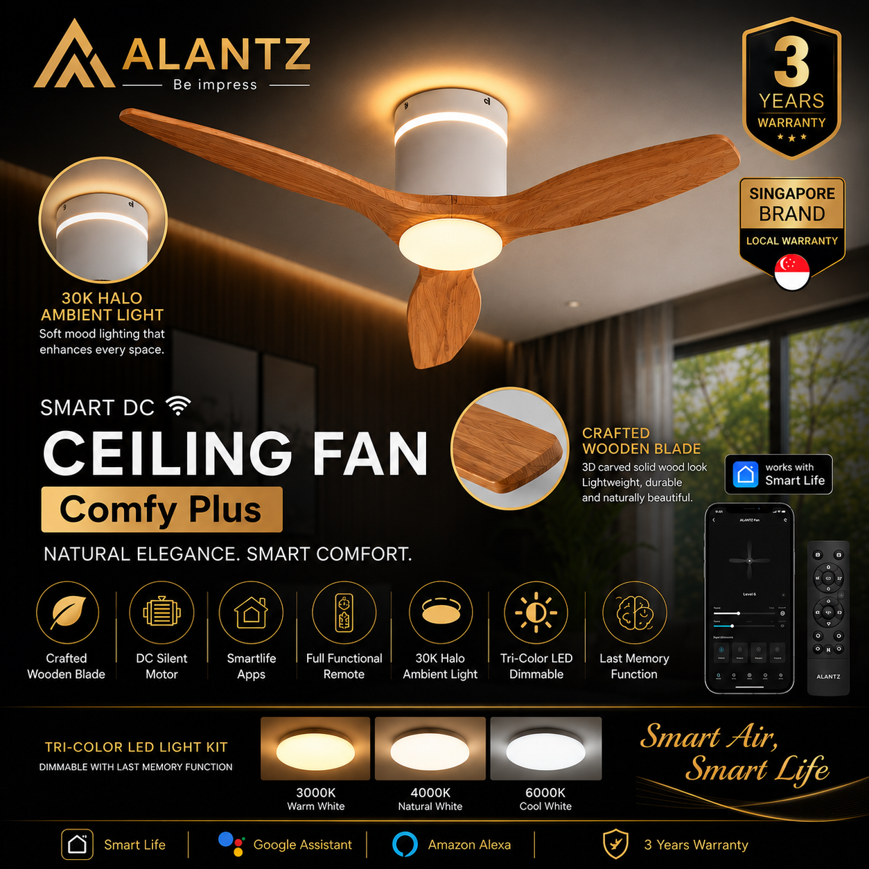 ALANTZ Comfy Plus Smart DC Ceiling Fan with LED Light