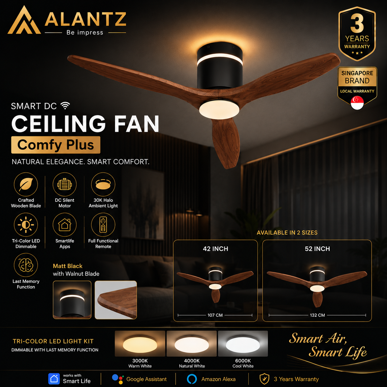 ALANTZ Comfy Plus Smart DC Ceiling Fan with LED Light