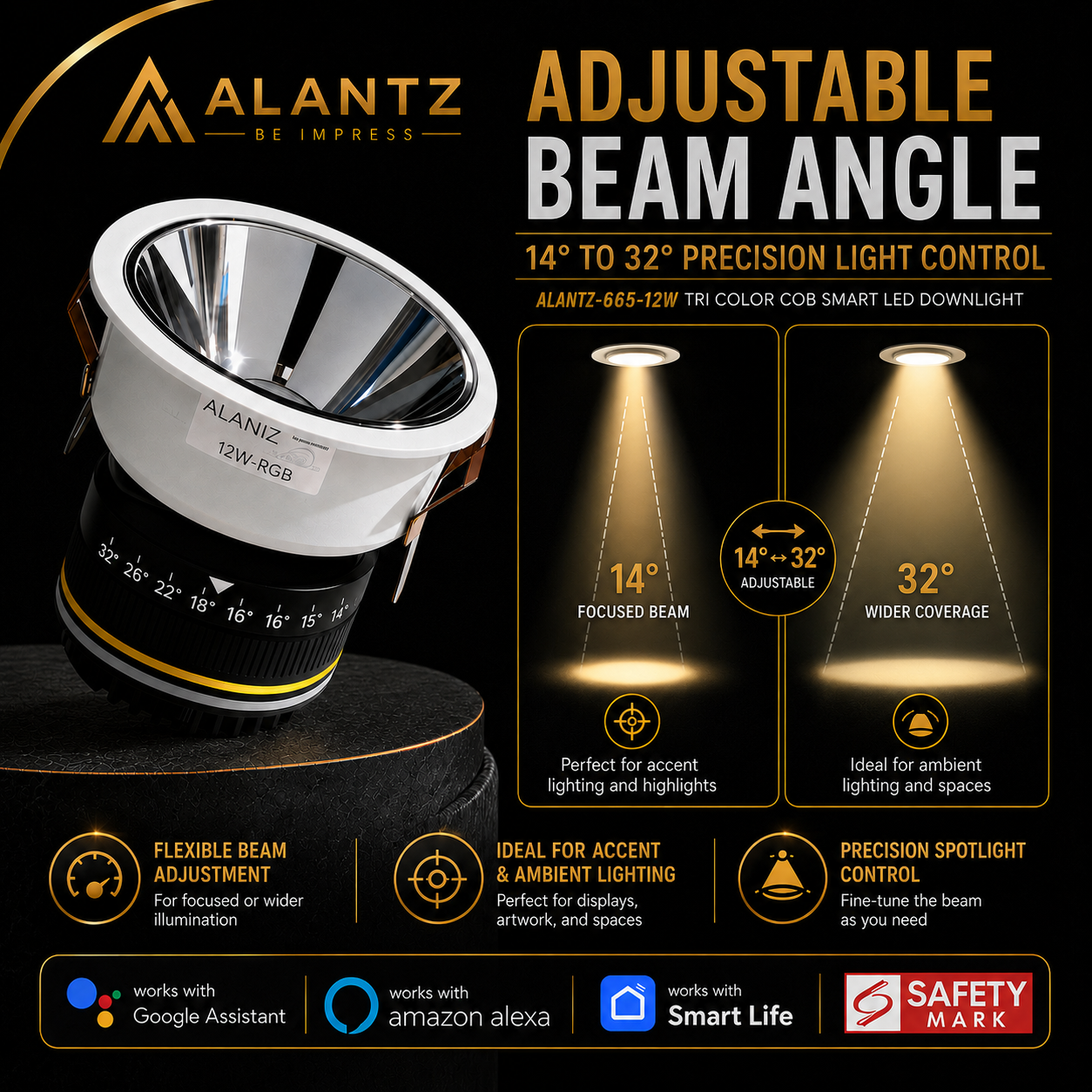 ALANTZ AL665 Smart Tri-Color COB LED Downlight (12W)