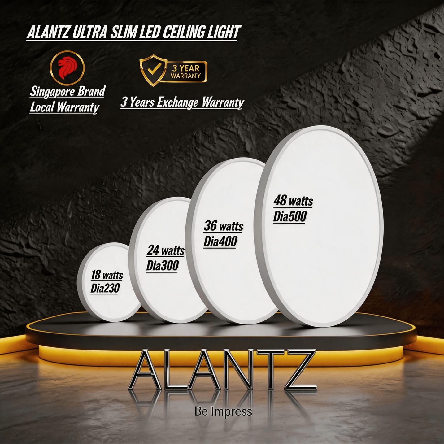 ALANTZ Ultra Slim LED Ceiling Light with 3CCT Selectable 3000K/4000K/6000K, High Brightness & Energy Saving, Uniform Light Distribution, Instant Start, Flicker-Free Operation, 3 Years Exchange Warranty