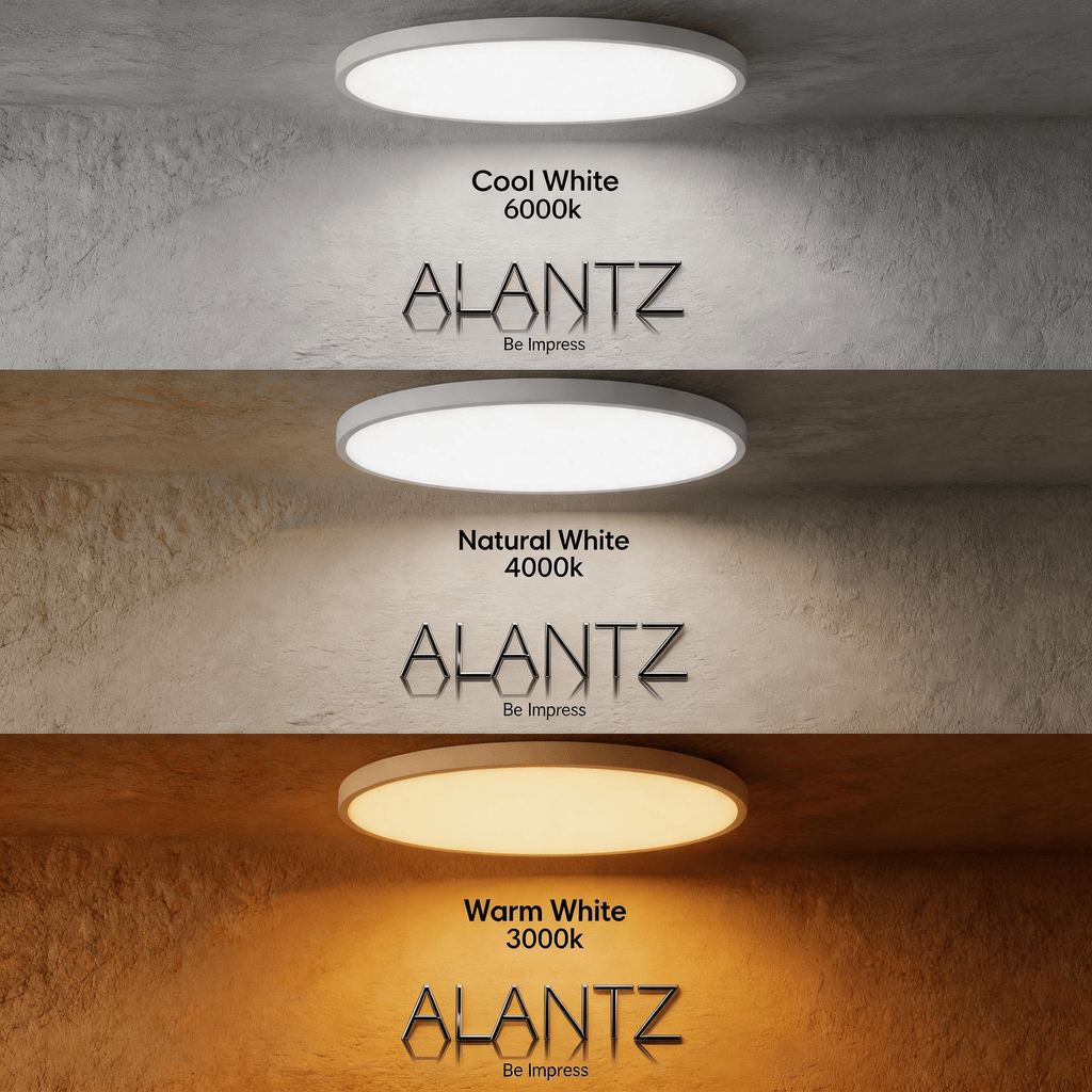 ALANTZ Ultra Slim LED Ceiling Light with 3CCT Selectable 3000K/4000K/6000K, High Brightness & Energy Saving, Uniform Light Distribution, Instant Start, Flicker-Free Operation, 3 Years Exchange Warranty