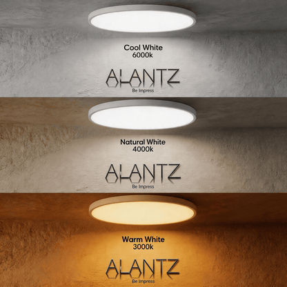 ALANTZ Ultra Slim LED Ceiling Light with 3CCT Selectable 3000K/4000K/6000K, High Brightness & Energy Saving, Uniform Light Distribution, Instant Start, Flicker-Free Operation, 3 Years Exchange Warranty