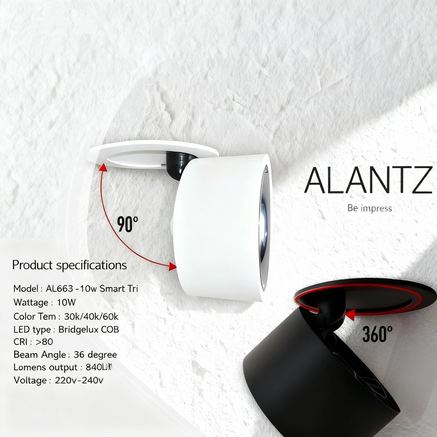 ALANTZ 663 10W Bridgelux COB Smart Tri Color