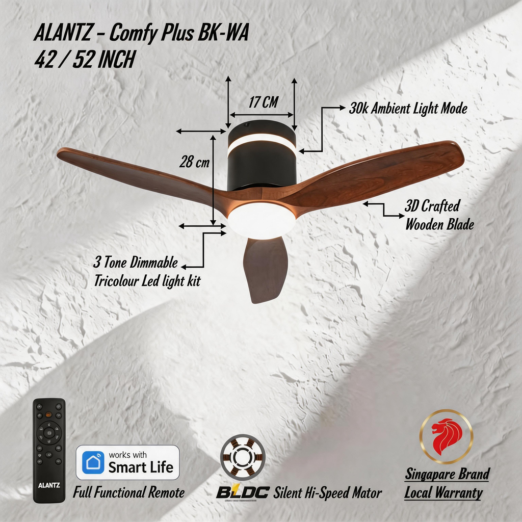 ALANTZ-COMFY PLUS 42 / 52 INCH SMART BLDC CEILING FAN WORKS WITH SMARTLIFE APPS N COMPATIBLE WITH GOOGLE N ALEXA