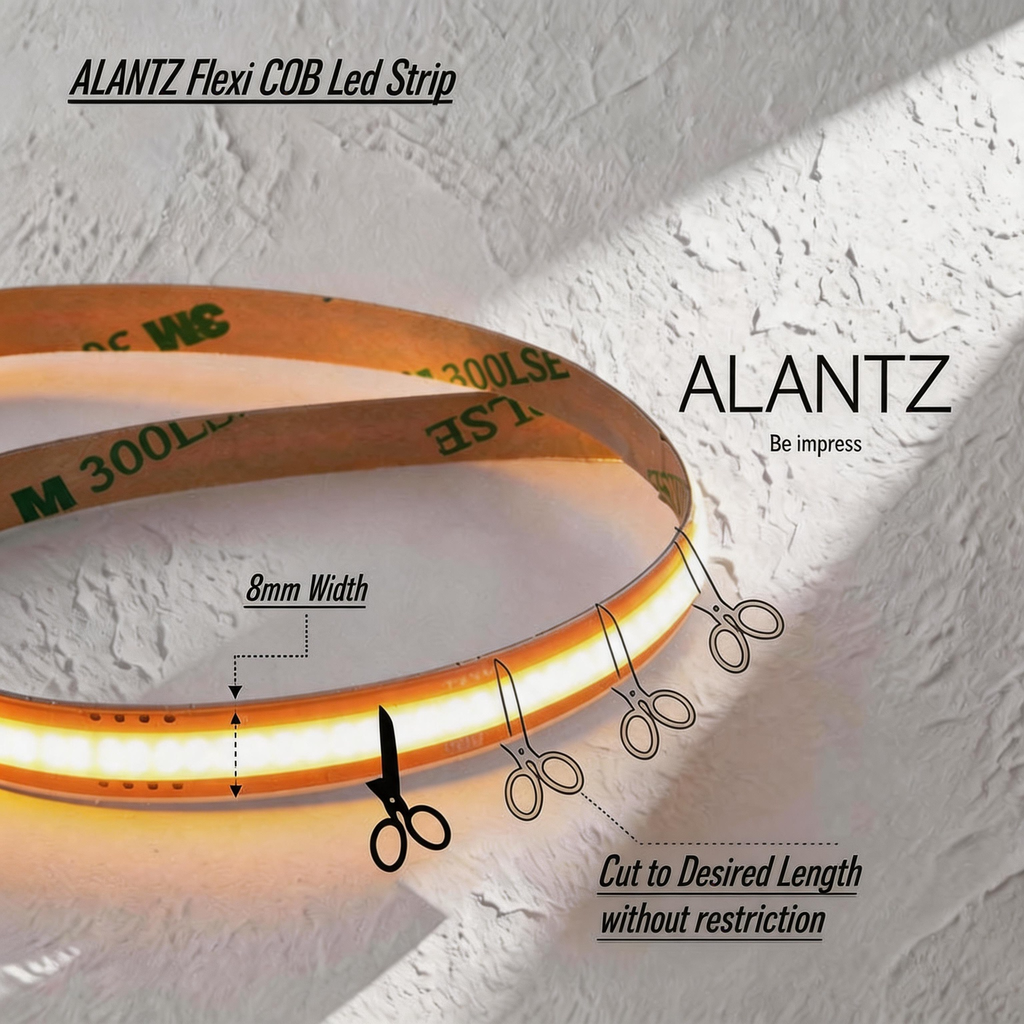 ALANTZ Flexi COB LED Strip for Cove Lighting - 3000K/4000K/6000K - Ultra Flexible & Energy Efficient - 10 Meter Per Reel - 1 Year Warranty