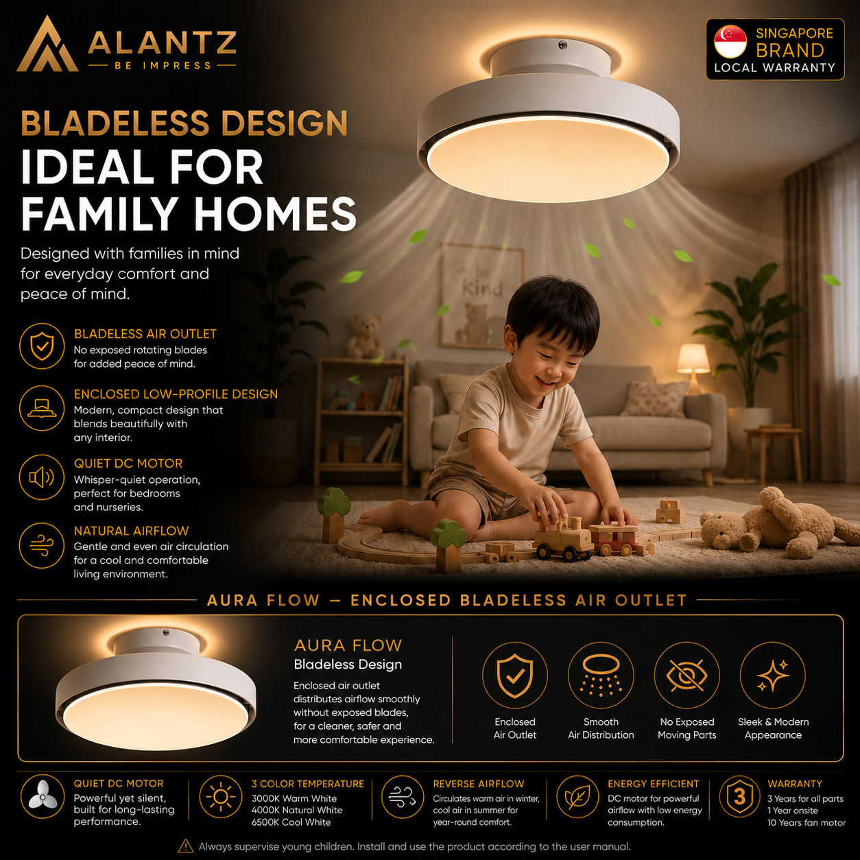 ALANTZ Aura-Flow Bladeless Ceiling Fan with Ambient LED