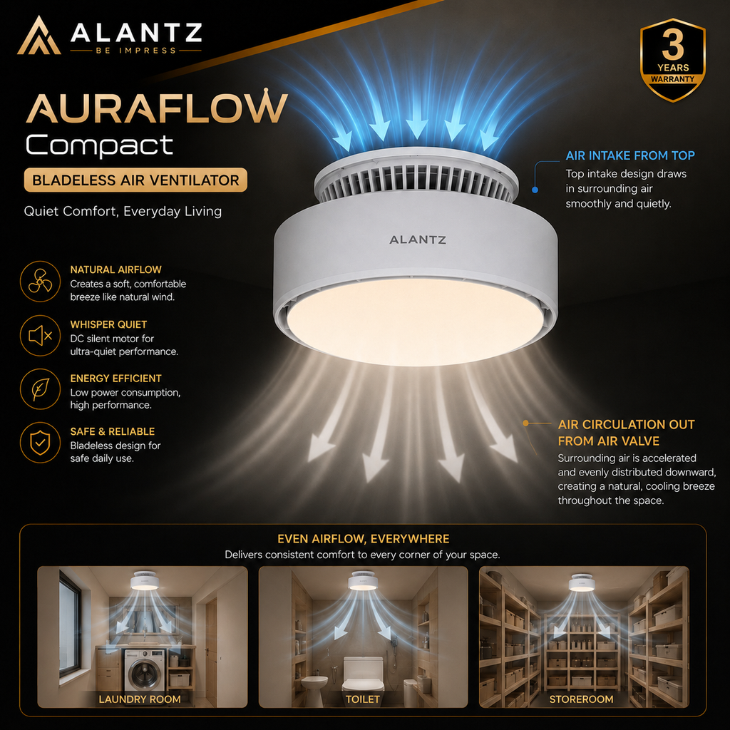 ALANTZ Aura-Flow Compact Bladeless Ceiling Fan with Ambient LED