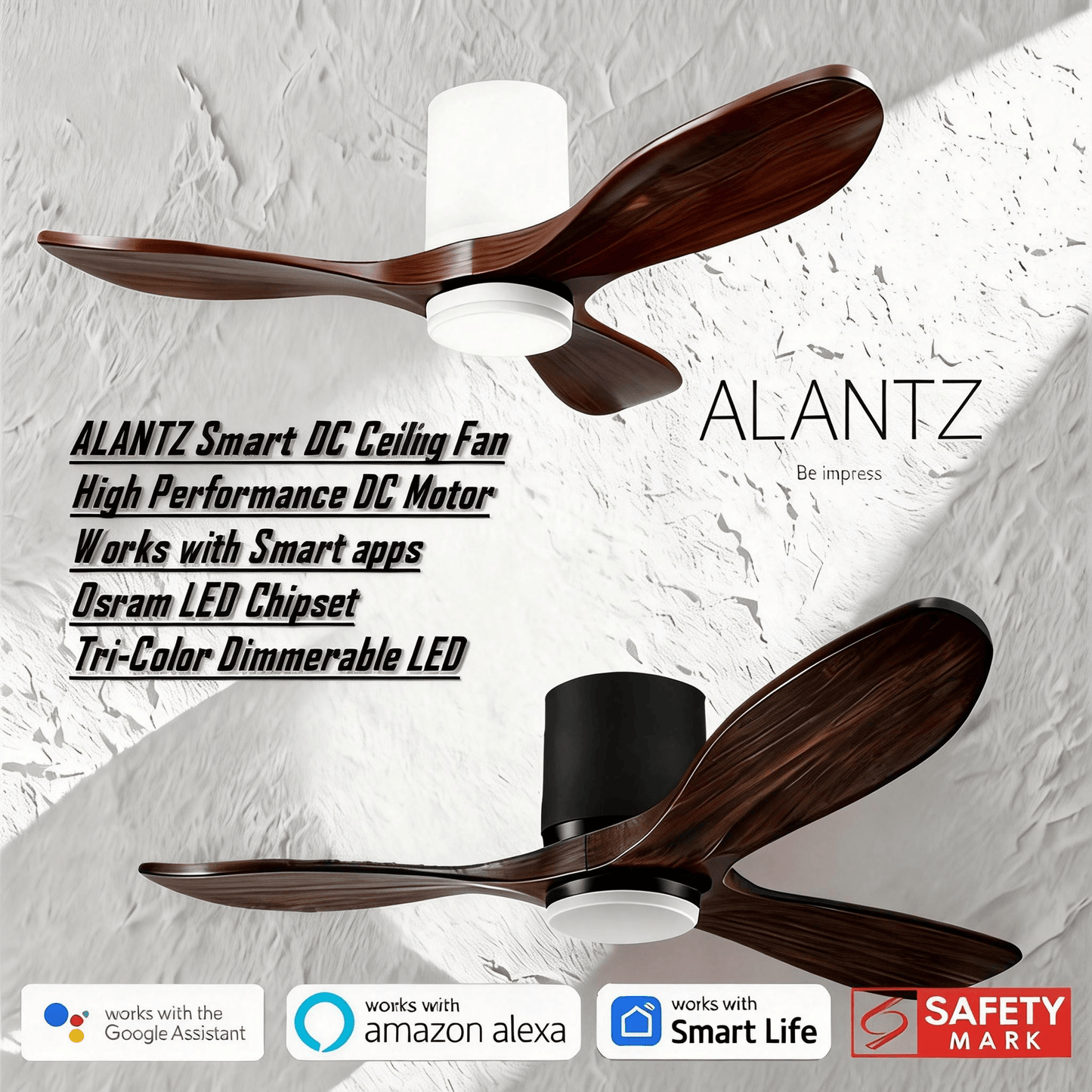 ALANTZ-BLISSFUL 42 / 52 INCH SMART BLDC CEILING FAN 24W OSRAM LED CHIPSET WORKS WITH SMARTLIFE APPS N COMPATIBLE WITH GOOGLE N ALEXA