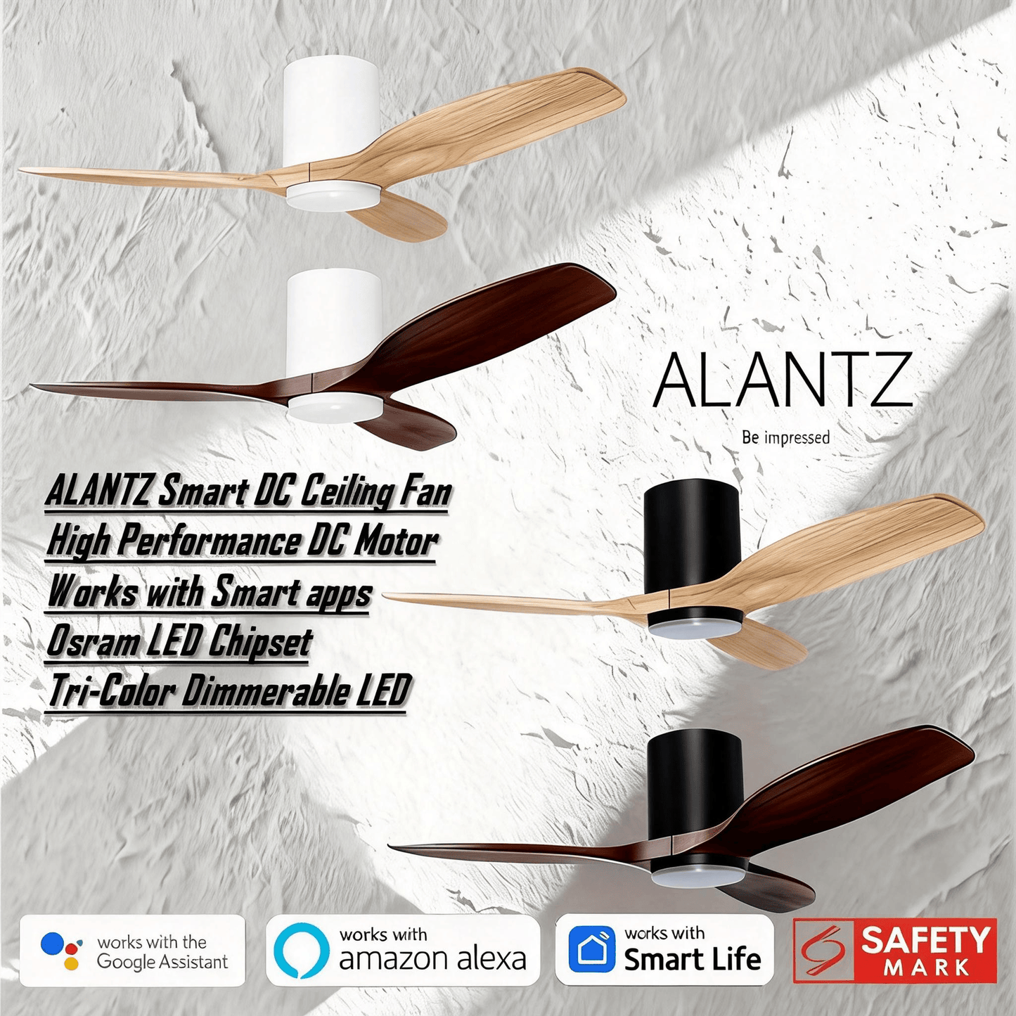 ALANTZ-COMFY 46 / 56 INCH SMART BLDC CEILING FAN 24W OSRAM LED CHIPSET WORKS WITH SMARTLIFE APPS N COMPATIBLE WITH GOOGLE N ALEXA