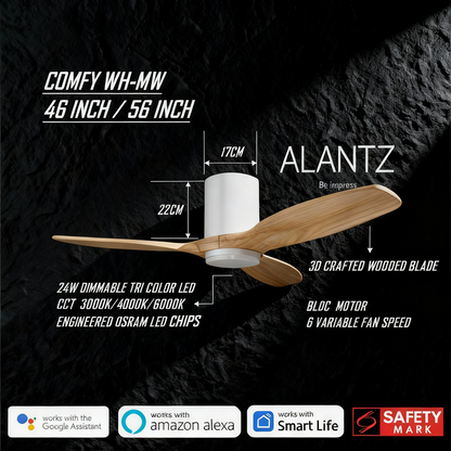 ALANTZ-COMFY 46 / 56 INCH SMART BLDC CEILING FAN 24W OSRAM LED CHIPSET WORKS WITH SMARTLIFE APPS N COMPATIBLE WITH GOOGLE N ALEXA