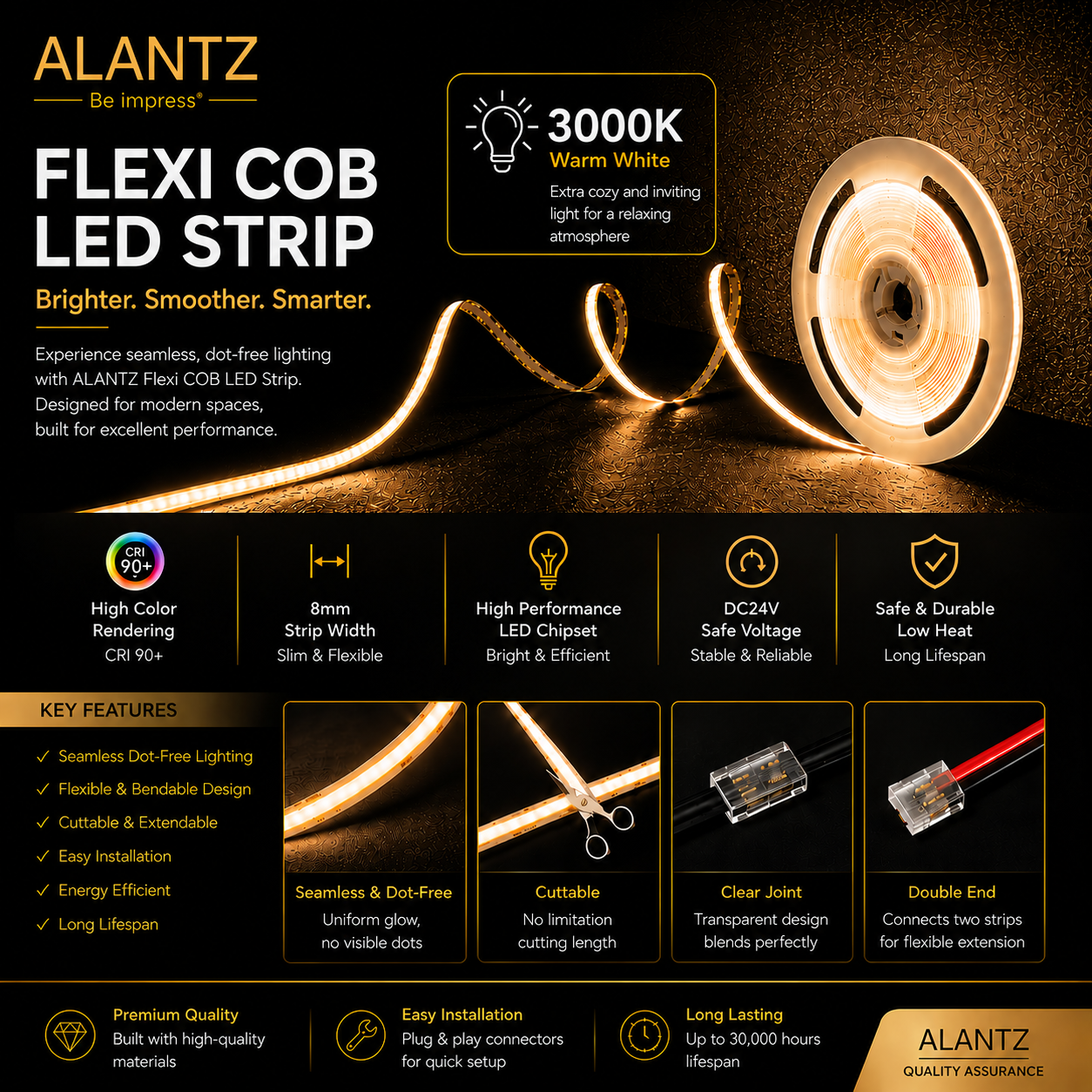ALANTZ Flexi COB LED Strip for Cove Lighting (10m)
