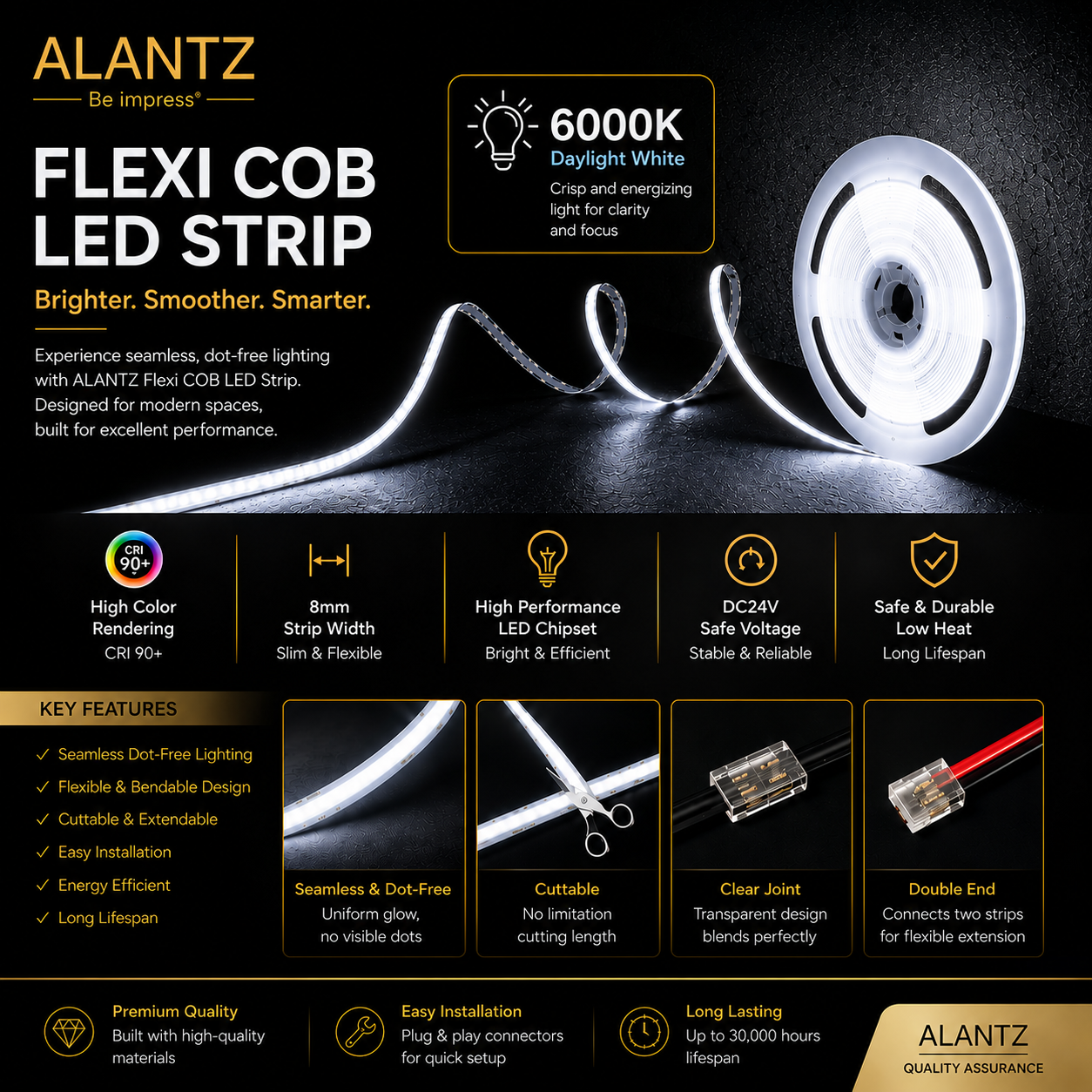 ALANTZ Flexi COB LED Strip for Cove Lighting (10m)