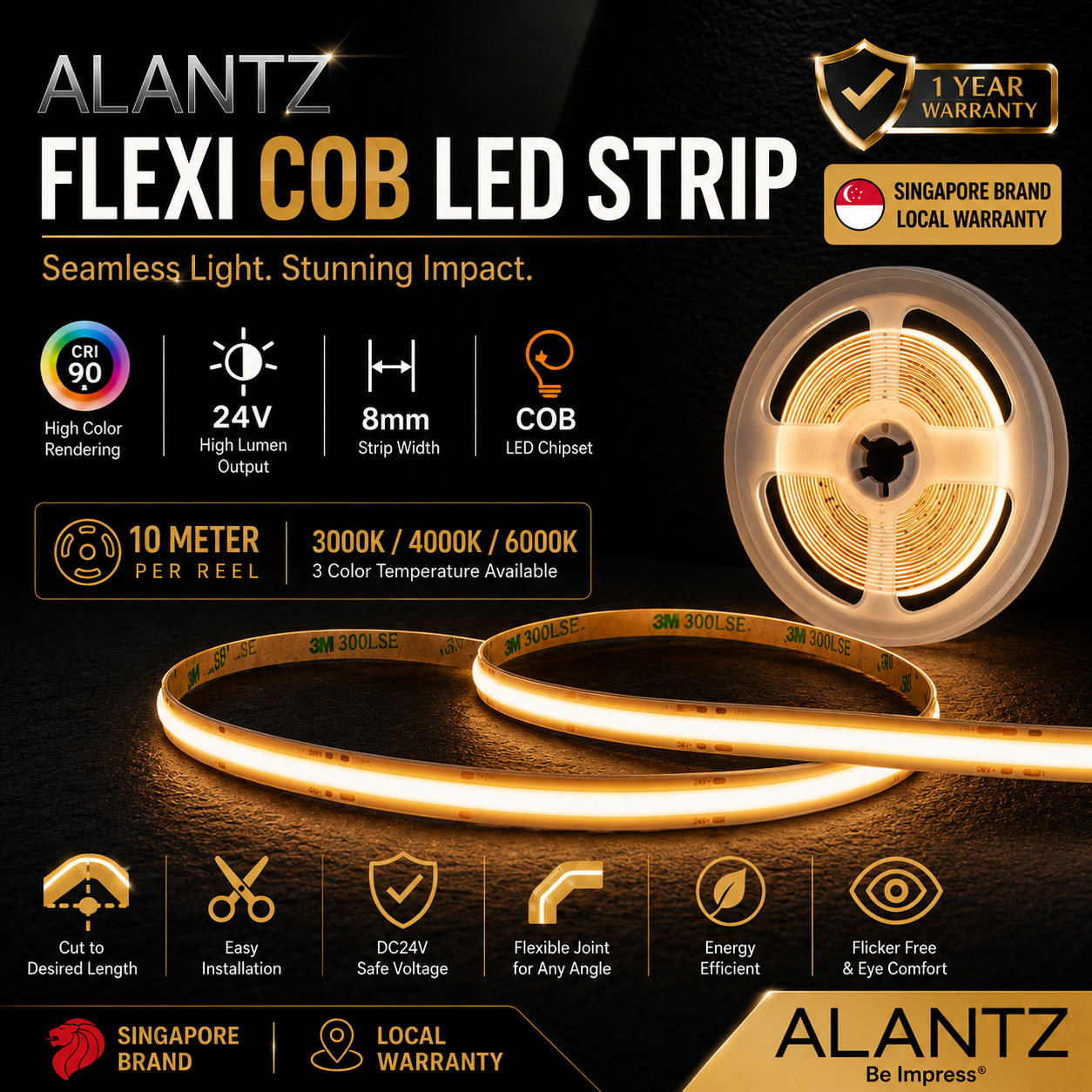 ALANTZ Flexi COB LED Strip for Cove Lighting (10m)